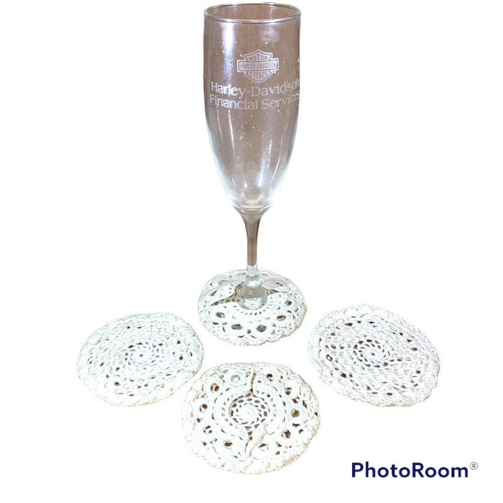 4 Pc Vintage 3 inch Wine Glass Covers ~ Hand Crocheted Design